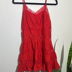 Elegant Red Lace Mini Dress